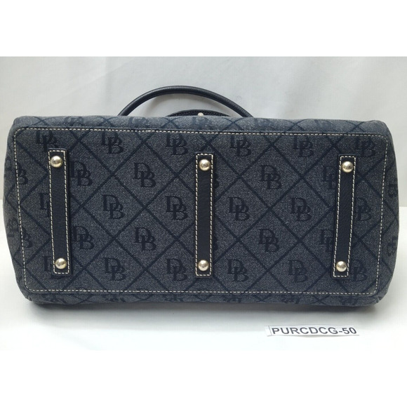 Dooney & Bourke Gray Canvas Leather Trim DB Printed Hook Satchel Shoulder Bag - Picture 7 of 16